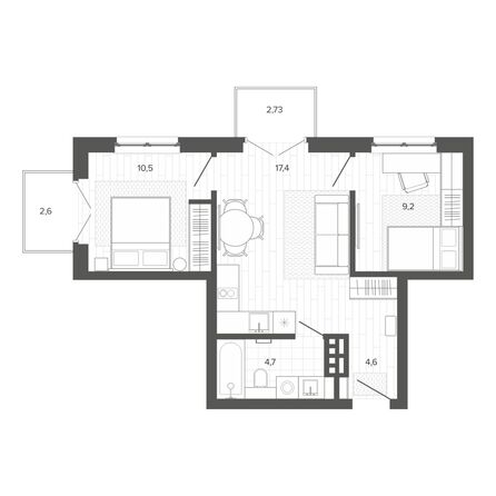 Планировка 3-комн 51,46 м²