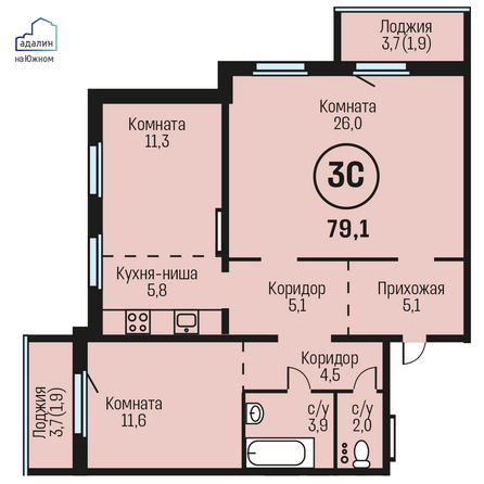 Планировка 3-комн 79,1 м²