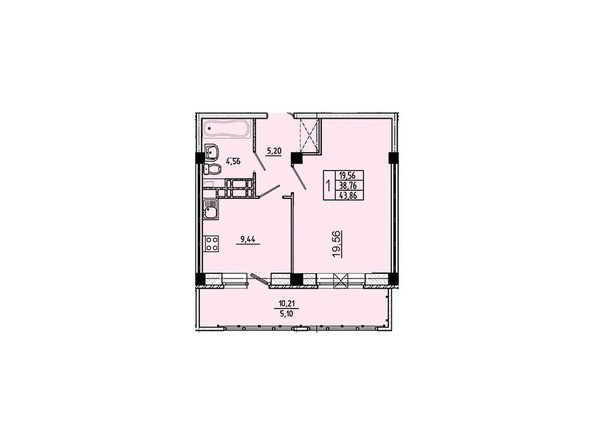 Планировка 1-комнатной квартиры 43,86 кв.м