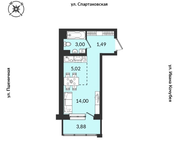 Планировка 1-комн 27,39 м²