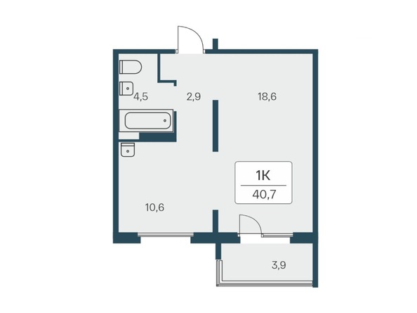 Планировка 1-комн 40, 40,7 м²