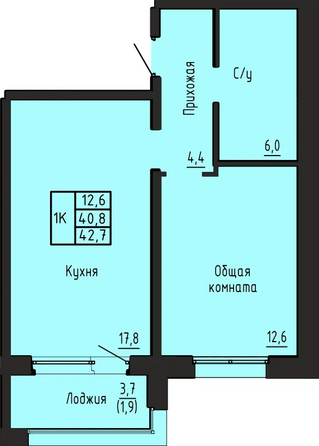 Планировка 1-комн 42,7 м²