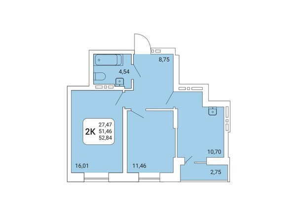 2-комнатная 52,84 кв.м