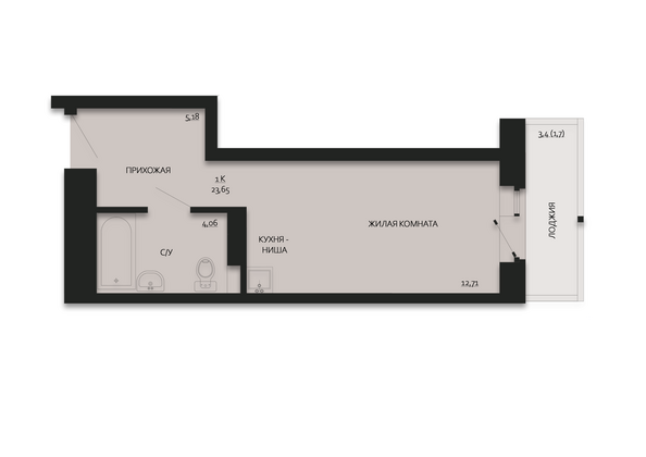 Планировка Студия 23,65, 23,71 м²