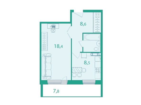 Планировка 1-комн 42 - 43 м²