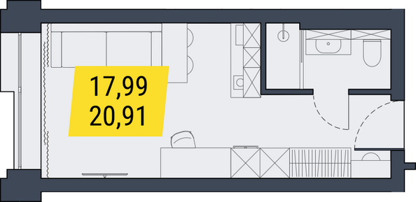 Планировка 1-комн 20,91 м²