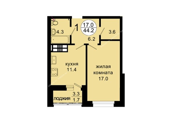 Планировка однокомнатной квартиры 44,2 кв.м