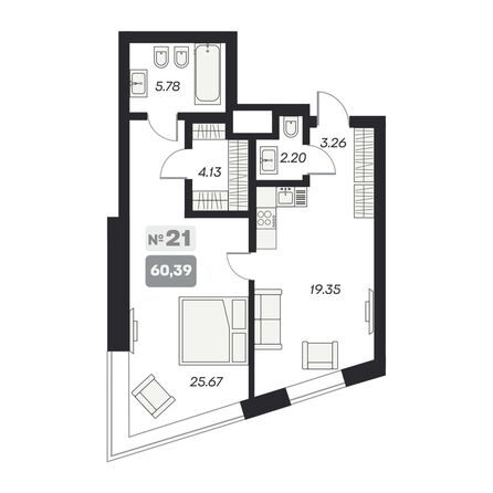 Планировка 2-комн 60,39 м²