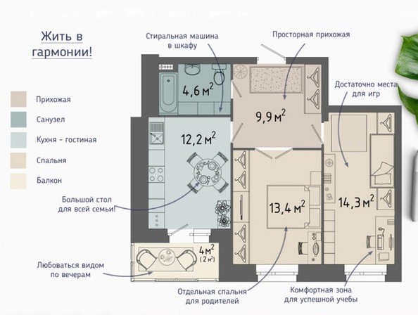 Планировка двухкомнатной квартиры 56,4 кв.м