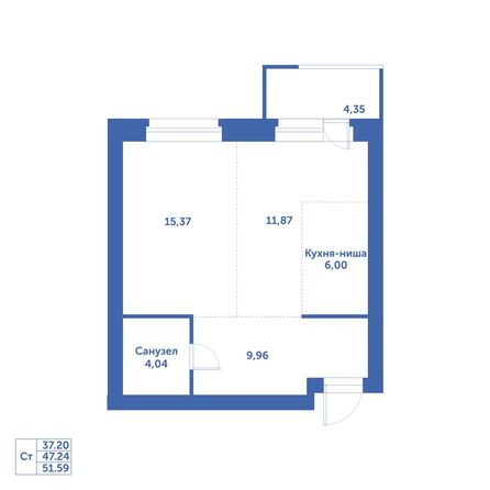 Планировка Студия 51,59 м²