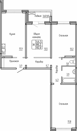 Планировка 3-комн 87,5 м²