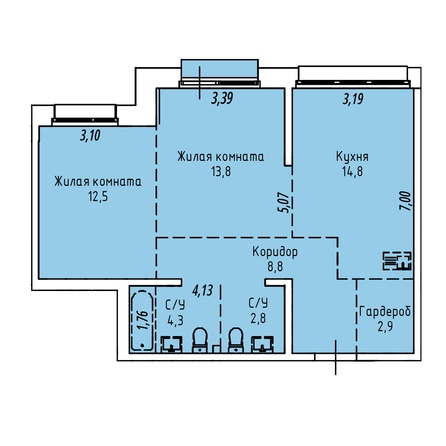 Планировка 2-комн 60,5 - 60,9 м²