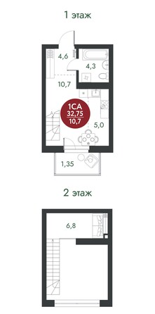 Планировка Студия 32,75 м²