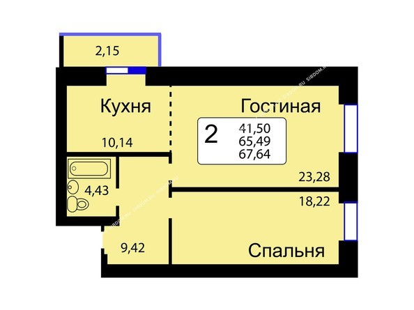 Б/С - 13. Планировка двухкомнатной квартиры 67,64 кв.м. Этажи 1-9.