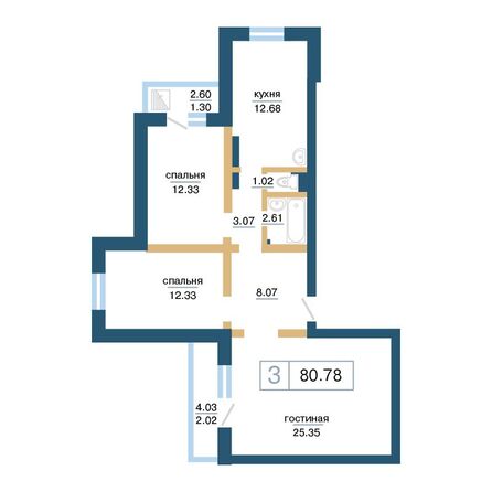 Планировка 3-комн 80,78 м²