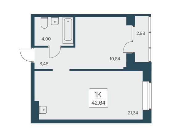Планировка Студия 42,64 - 42,9 м²