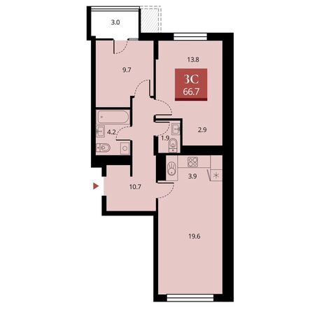 Планировка 3-комн 66,7 м²