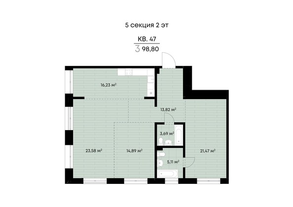 Планировка 3-комн 98,8 м²