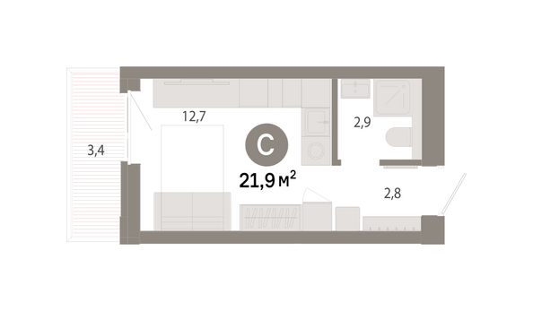 Планировка Студия 21,85 - 22,55 м²