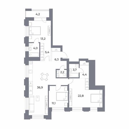 Планировка 3-комн 114,2 м²