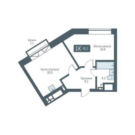 Планировка 1-комн 41,1 м²