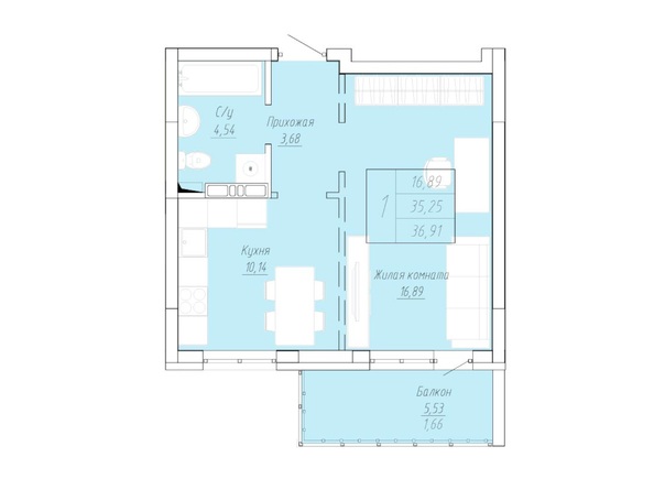 Планировка 1-комн 36,91 м²