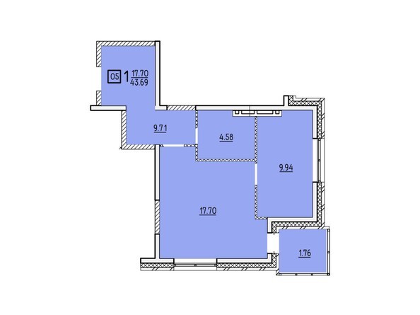 Планировка однокомнатной квартиры 43,69 кв.м