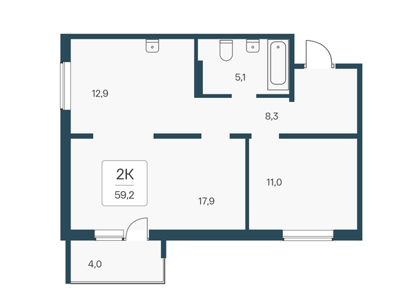 Планировка 2-комн 59,2 м²