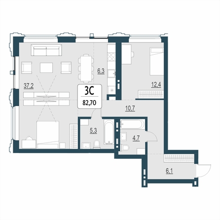 Планировка 3-комн 82,7 м²