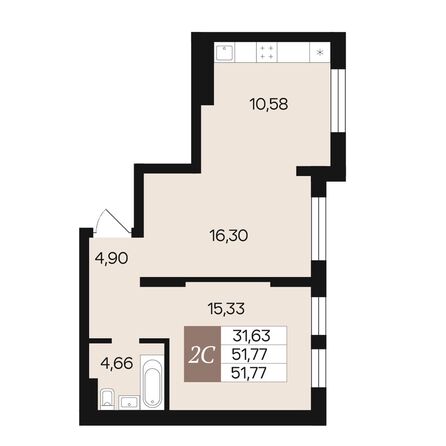 Планировка 2-комн 51,77, 52,02 м²
