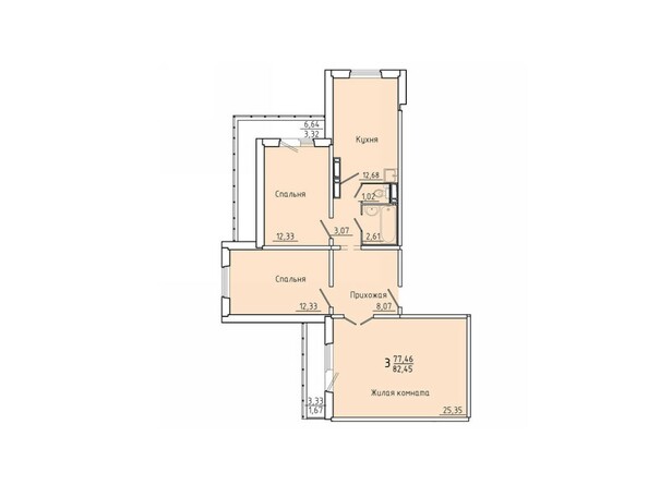 Планировка трехкомнатной квартиры 82,45 кв.м