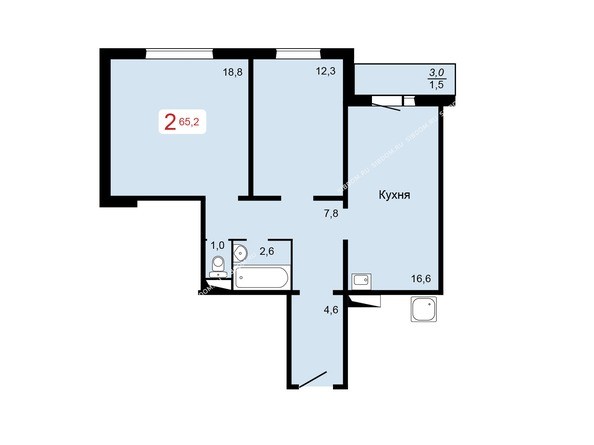 Планировка двухкомнатной квартиры 65,2 кв.м