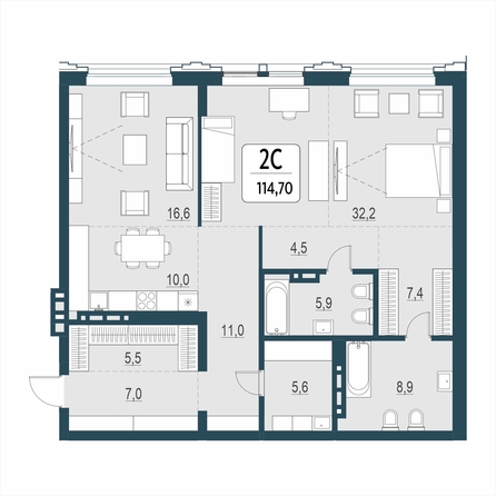 Планировка 3-комн 114,7 м²
