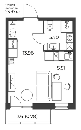 Планировка Студия 23,97 м²