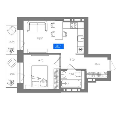 Планировка 1-комн 36,1 м²