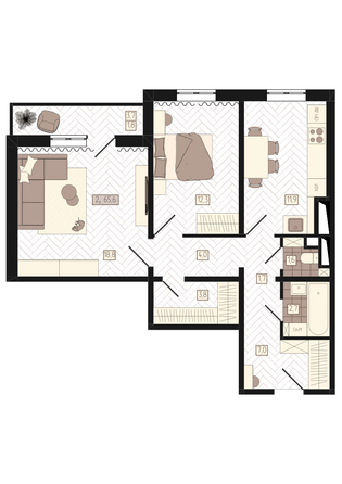 Планировка 2-комн 65,6 м²
