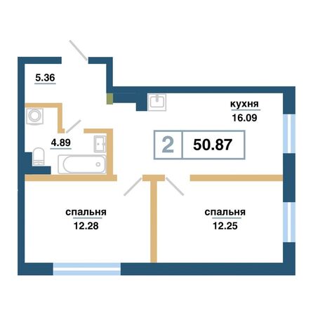 Планировка 2-комн 50,87 м²