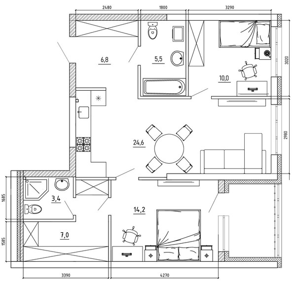 Планировка 3-комн 79 м²