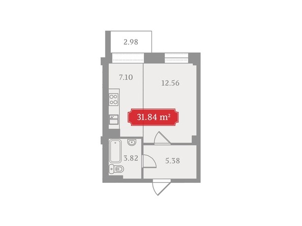 Планировка однокомнатной квартиры 31,84 кв.м
