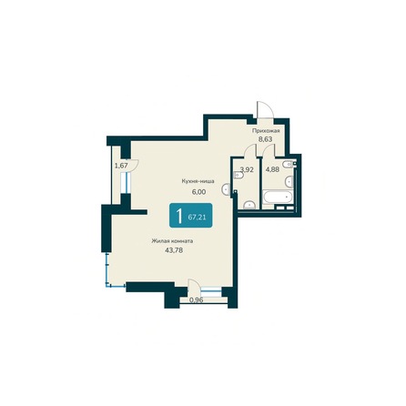 Планировка 2-комн 67,21, 67,25 м²
