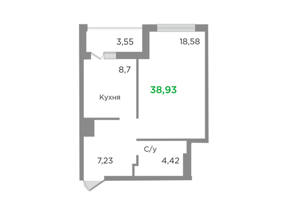 Планировка однокомнатной квартиры 38,93 кв.м