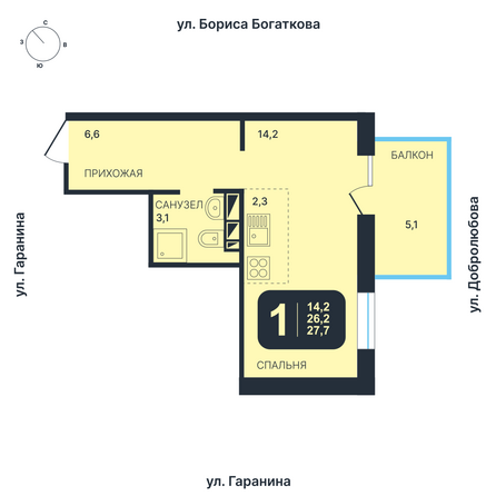 Планировка Студия 27,7 - 28,1 м²