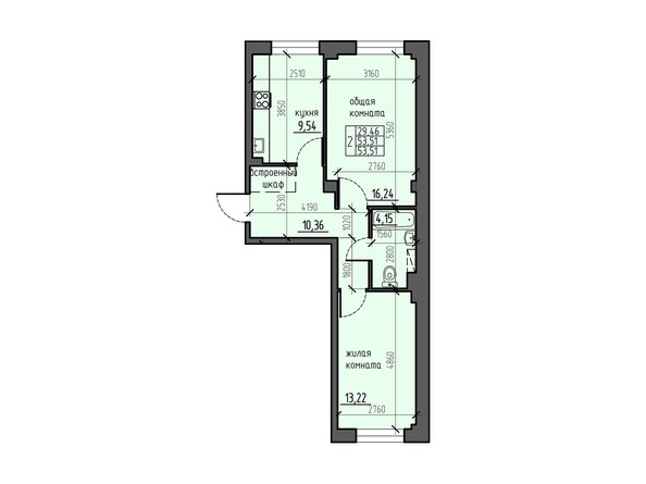 Планировка двухкомнатной квартиры 53,51 кв.м
