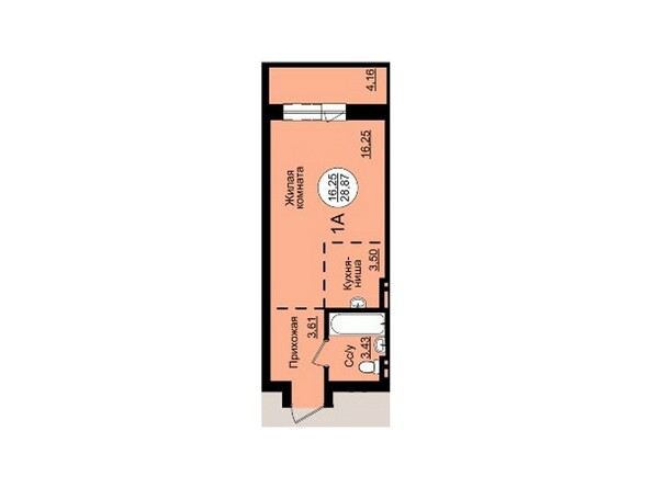 Планировка однокомнатной квартиры 28,57 кв.м