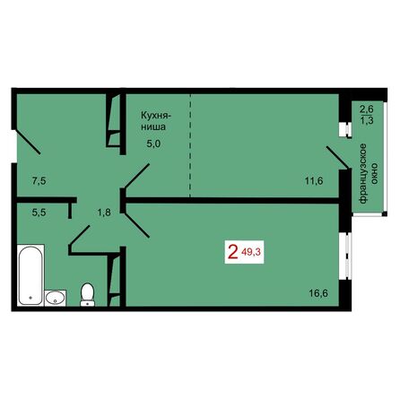 Планировка 2-комн 49,3 м²