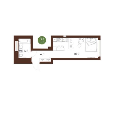 Планировка Студия 27,4 м²