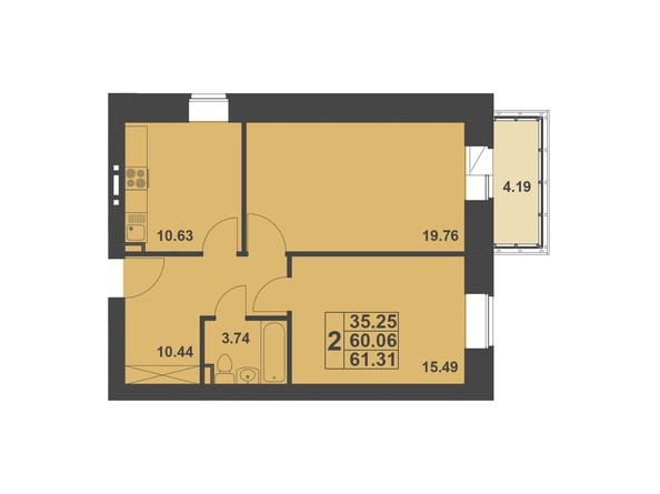 Планировка двухкомнатной квартиры 61,3 кв.м