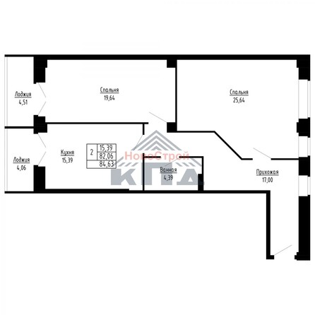 Планировка 2-комн 85 м²