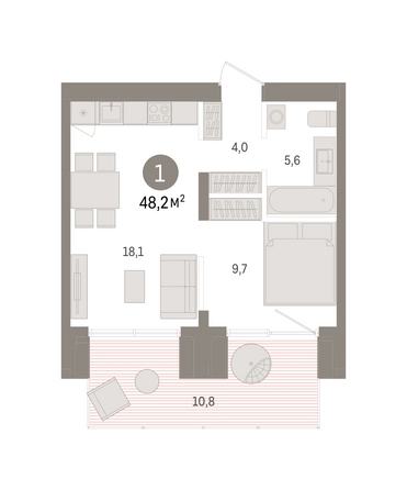 Планировка 1-комн 48,17 м²