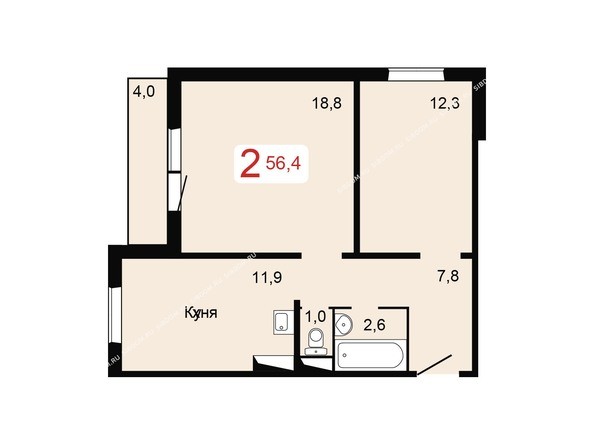 Планировка двухкомнатной квартиры 56,4 кв.м